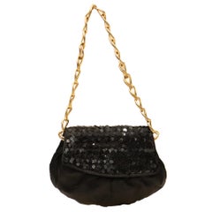 Retro Fendi Black Satin and Sequin Clutch Bag