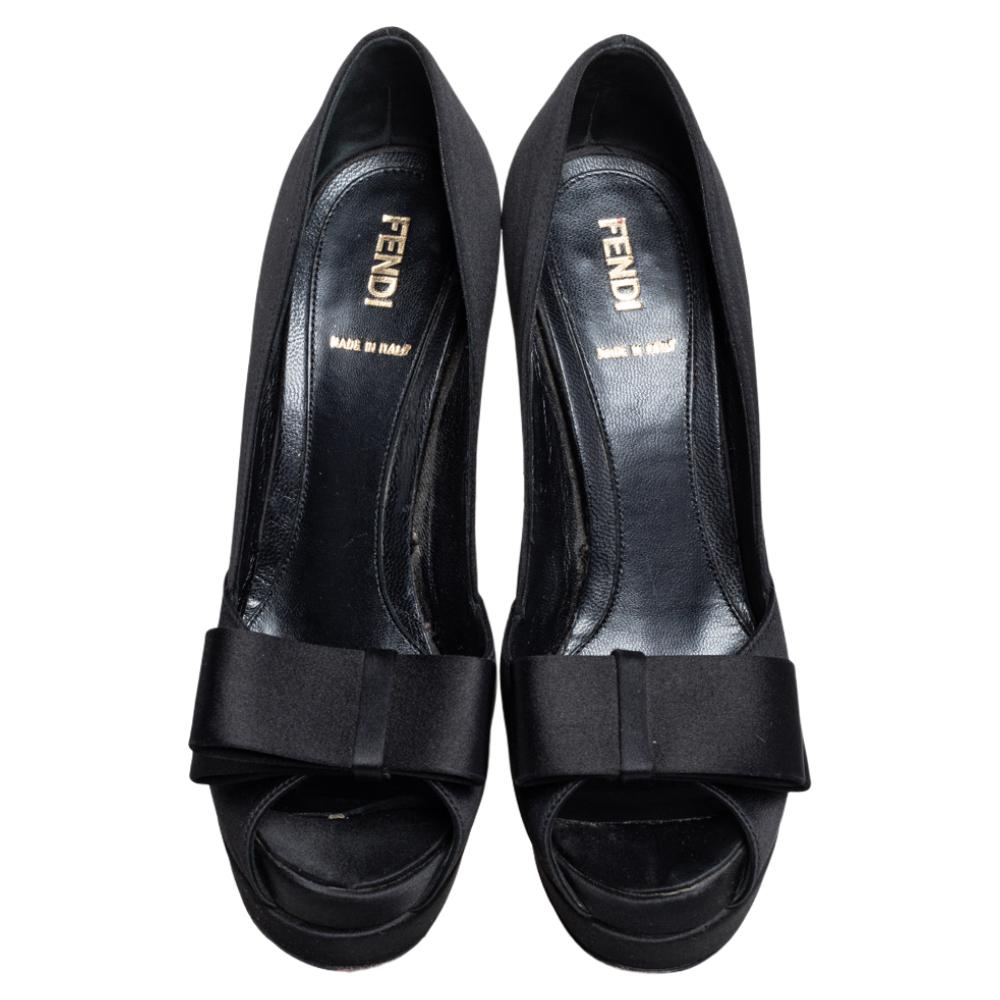 black platform bow heels
