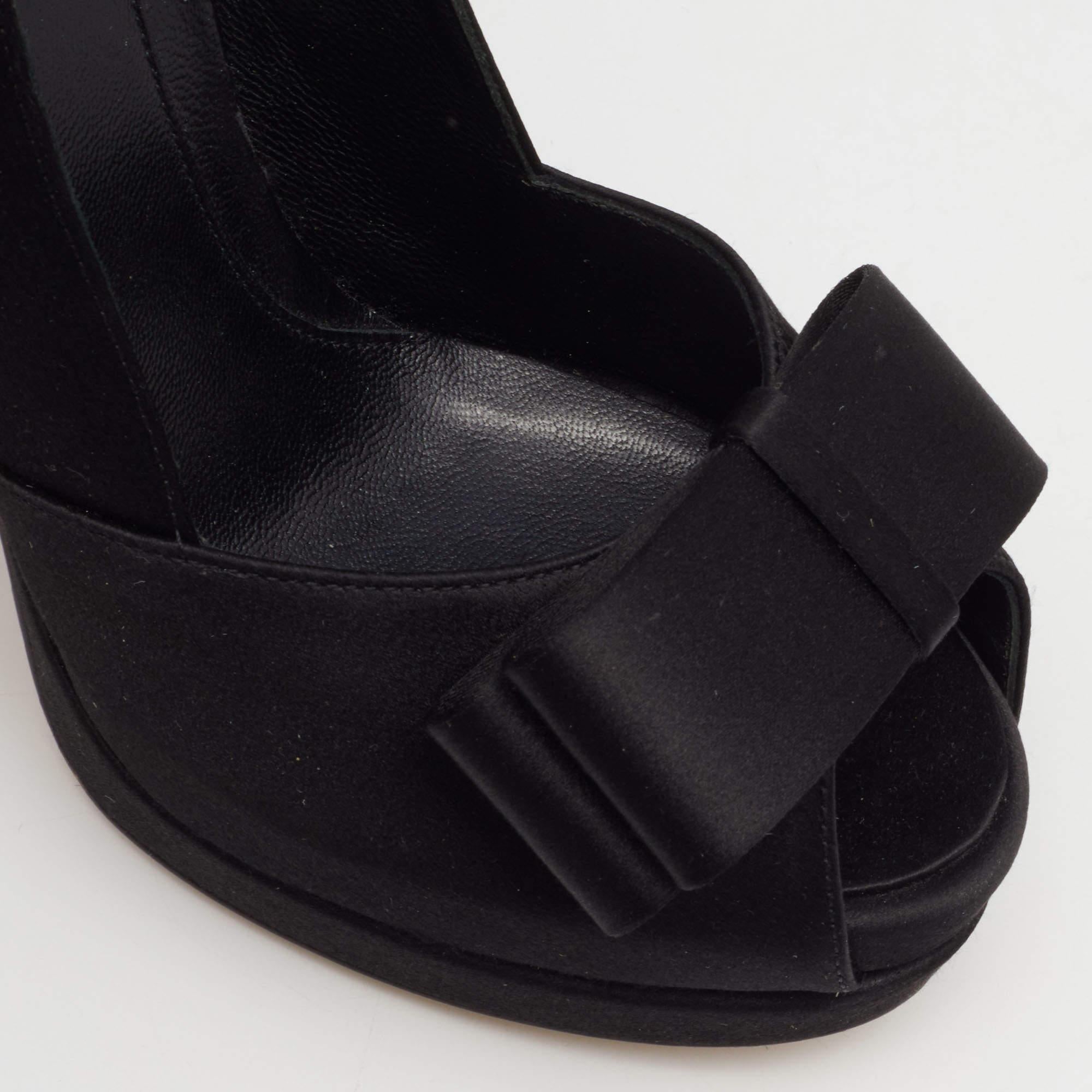 Fendi Black Satin Bow Peep Toe Platform Pumps Size 37 2
