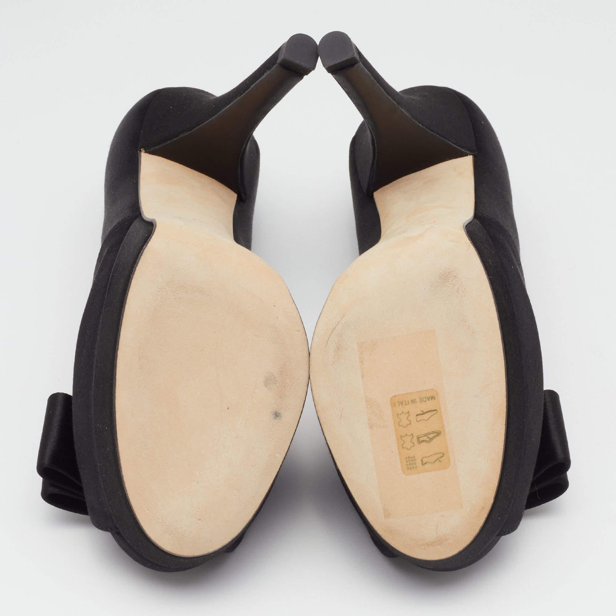 Fendi Black Satin Bow Peep Toe Platform Pumps Size 37 4