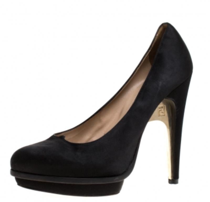 Fendi - Escarpins à talons compensés en satin noir - Taille 40 en vente 1