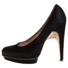 Fendi Black Satin Bridge Heel Platform Pumps Size 40