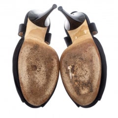 Fendi Black Satin Crystal Embellished Slingback Platform Sandals Size 39