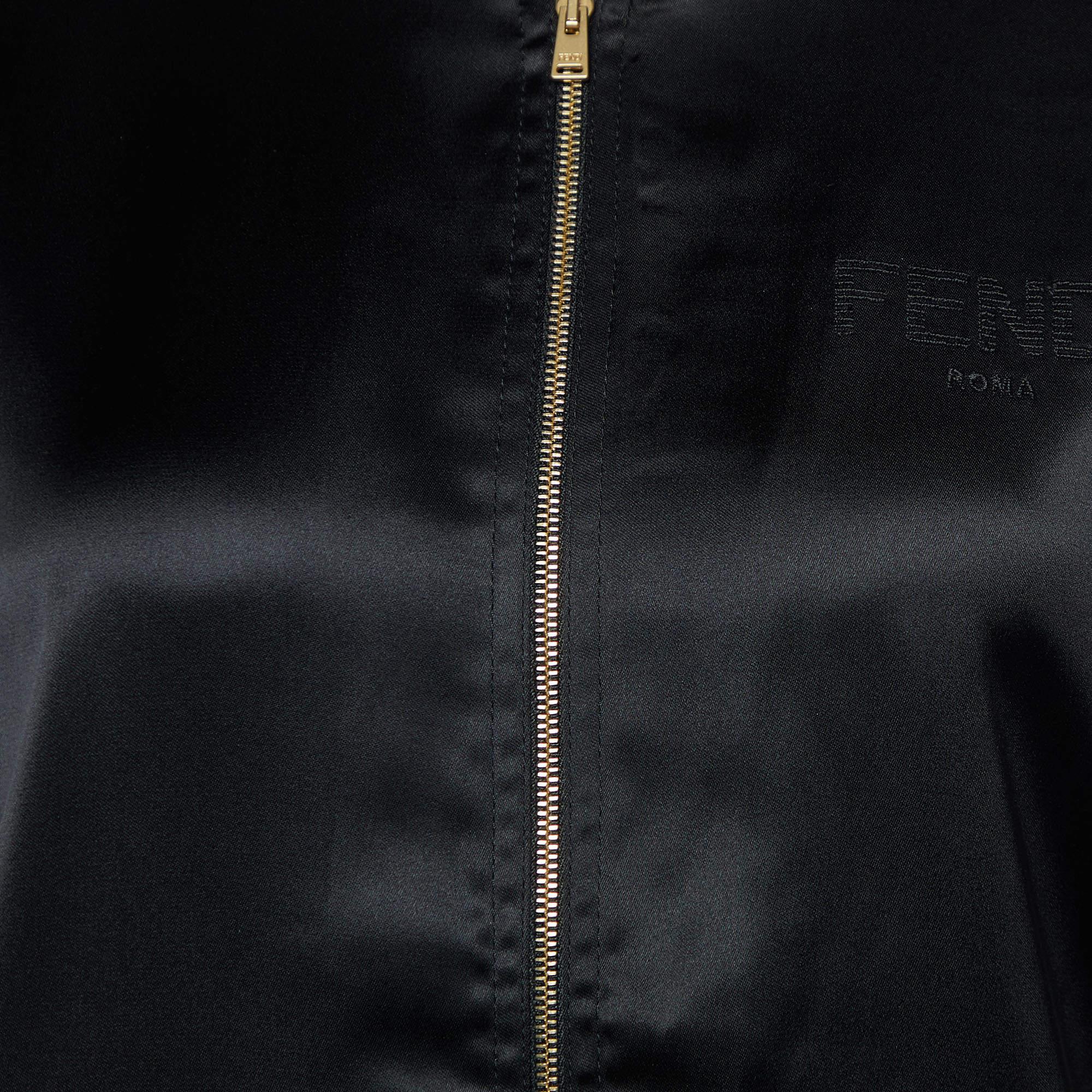 Fendi Black Satin Logo Embroidered Track Suit M 1
