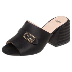 Fendi Black Satin Open Toe Slide Sandals Size 37