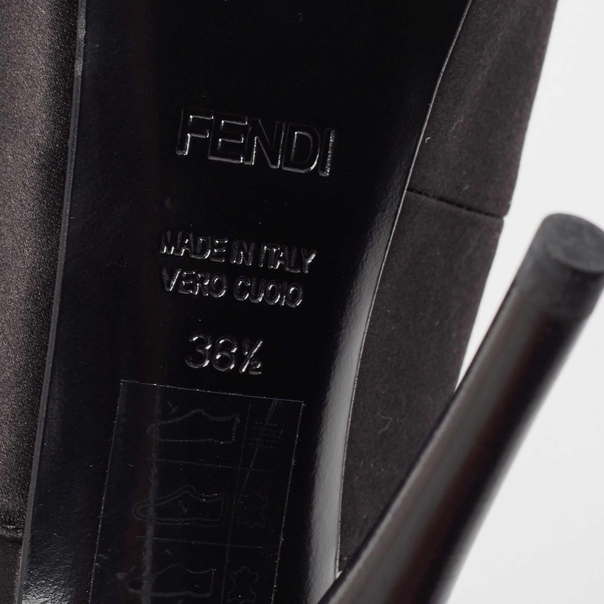 Fendi Black Satin Peep Toe Ankle Strap Pumps Size 38.5 For Sale 4
