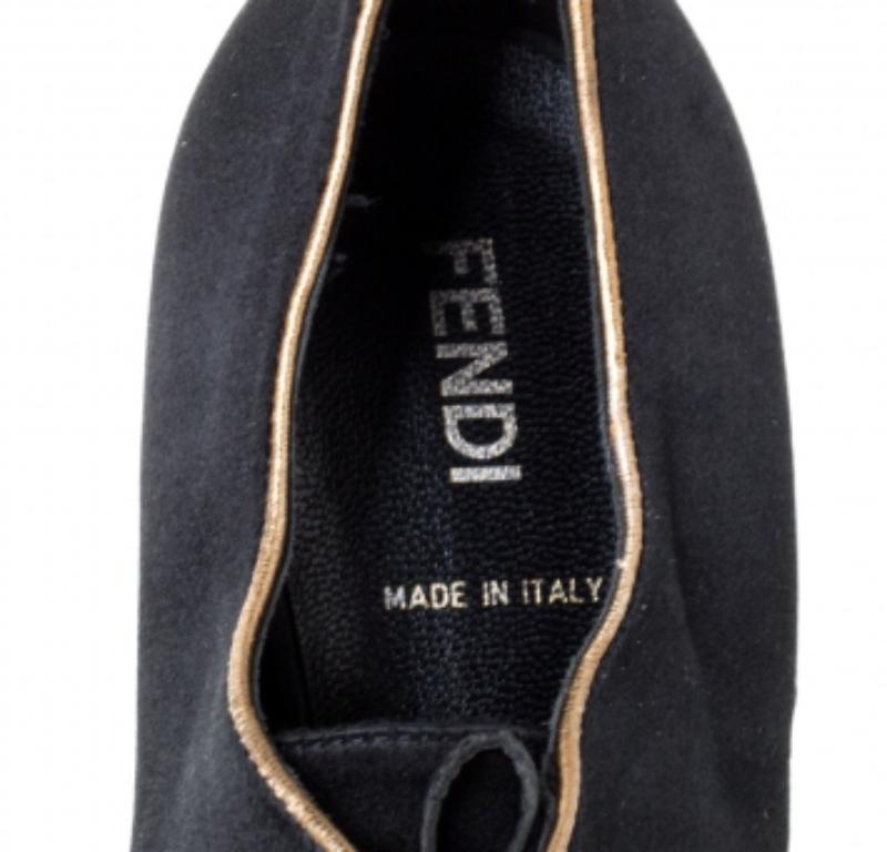 Fendi Black Satin Platform Peep Toe Lace Up Ankle Booties Size 37 For Sale 1