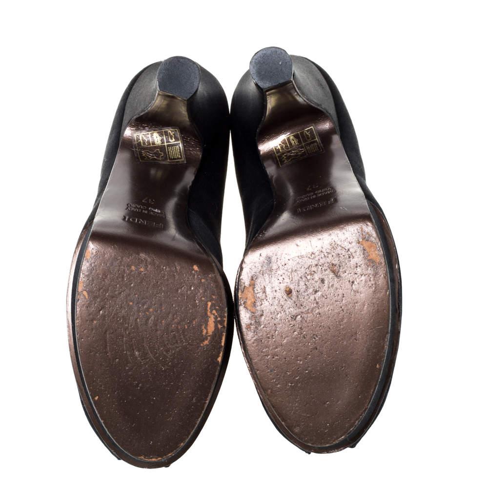 Fendi Plataforma de raso negra Puntera abierta Botines con cordones Talla 37 1