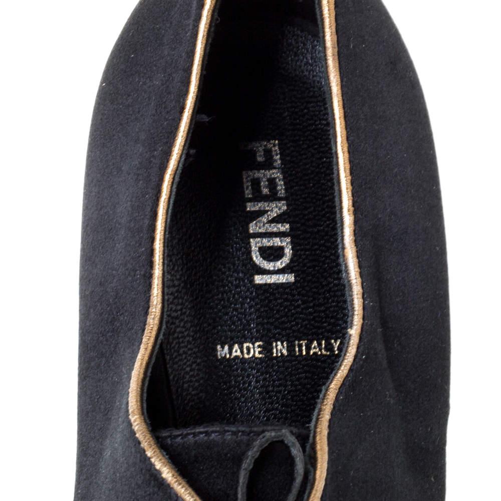 Fendi Plataforma de raso negra Puntera abierta Botines con cordones Talla 37 2