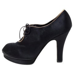 Fendi Black Satin Platform Peep Toe Lace Up Ankle Booties Size 37