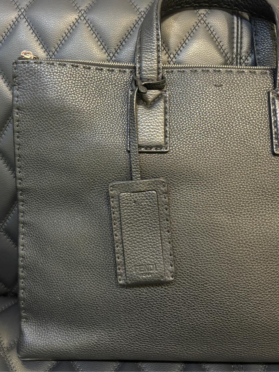 Fendi Black Selleria Leather Briefcase Tote en vente 7