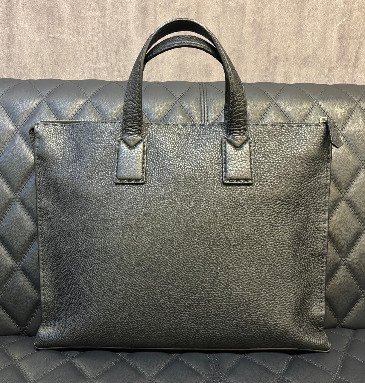 Fendi Black Selleria Leather Briefcase Tote en vente 4