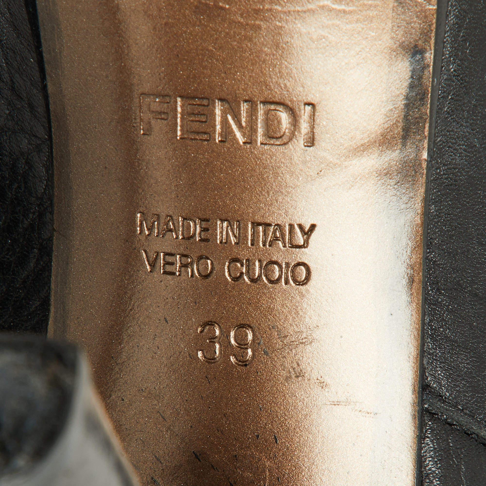 Fendi Black Selleria Leather Knee Length Platform Boots Size 39 For Sale 3