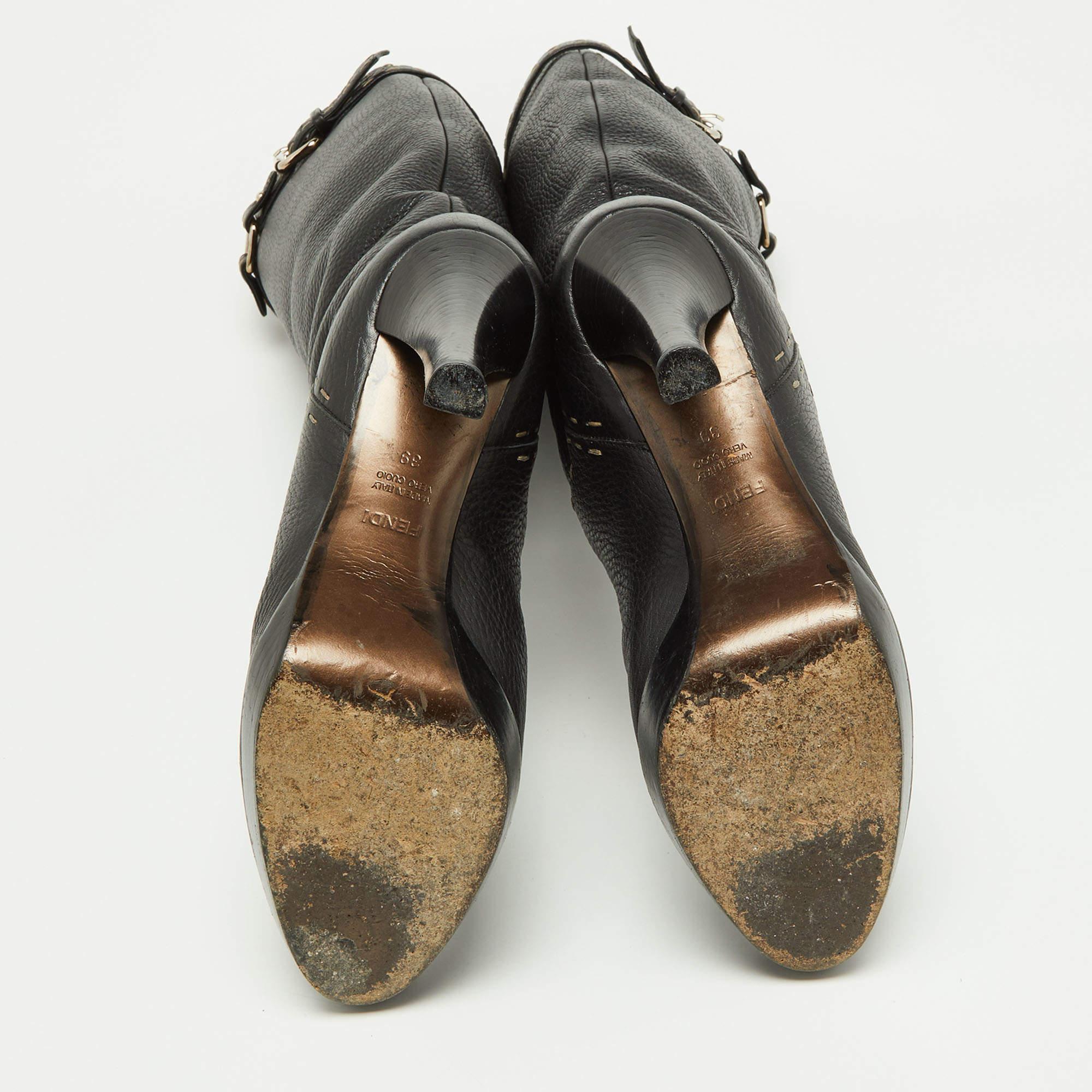 Fendi Black Selleria Leather Knee Length Platform Boots Size 39 For Sale 4