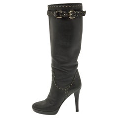 Fendi Black Selleria Leather Knee Length Platform Boots Size 39
