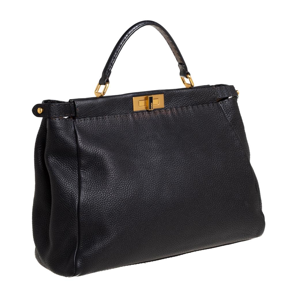 Fendi Black Selleria Leather Large Peekaboo Top Handle Bag In Good Condition In Dubai, Al Qouz 2