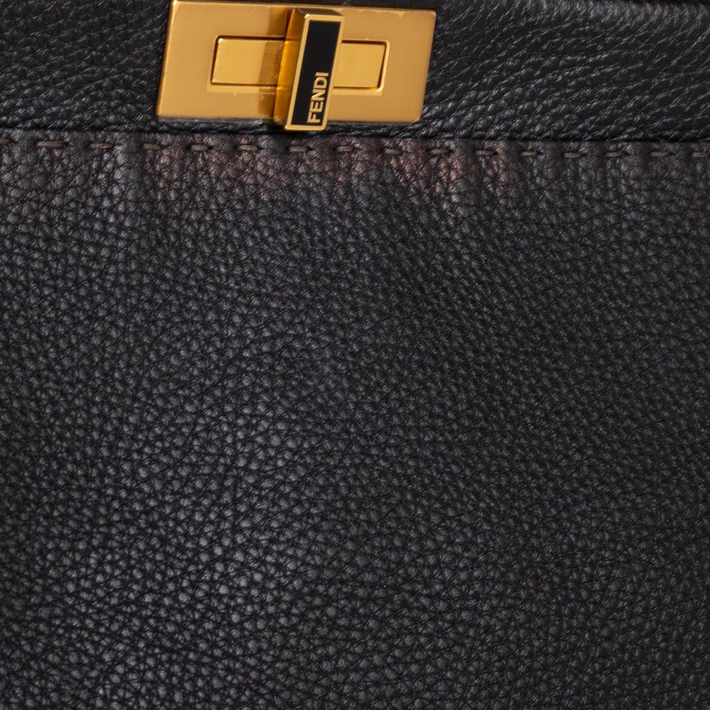Fendi Black Selleria Leather Large Peekaboo Top Handle Bag 4