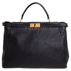 Fendi Black Selleria Leather Large Peekaboo Top Handle Bag