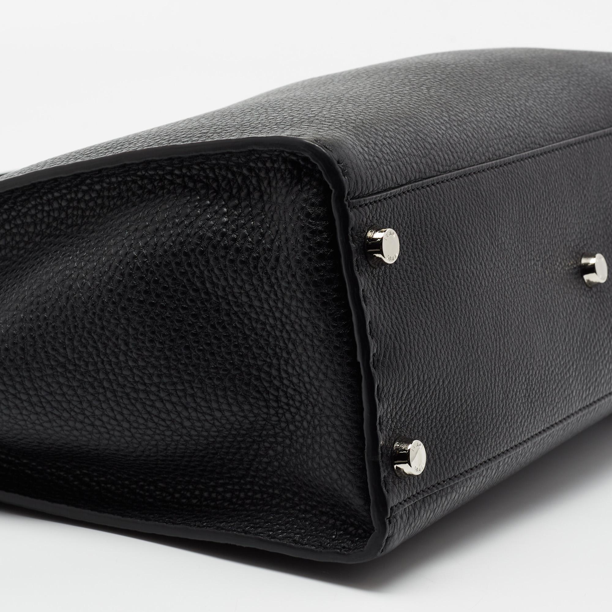 Fendi Black Selleria Leather Medium Peekaboo Top Handle Bag 2