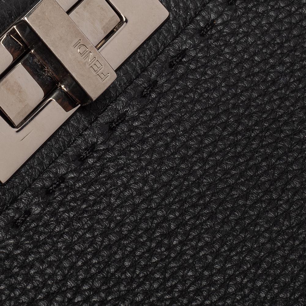 Fendi Black Selleria Leather Medium Peekaboo Top Handle Bag 4