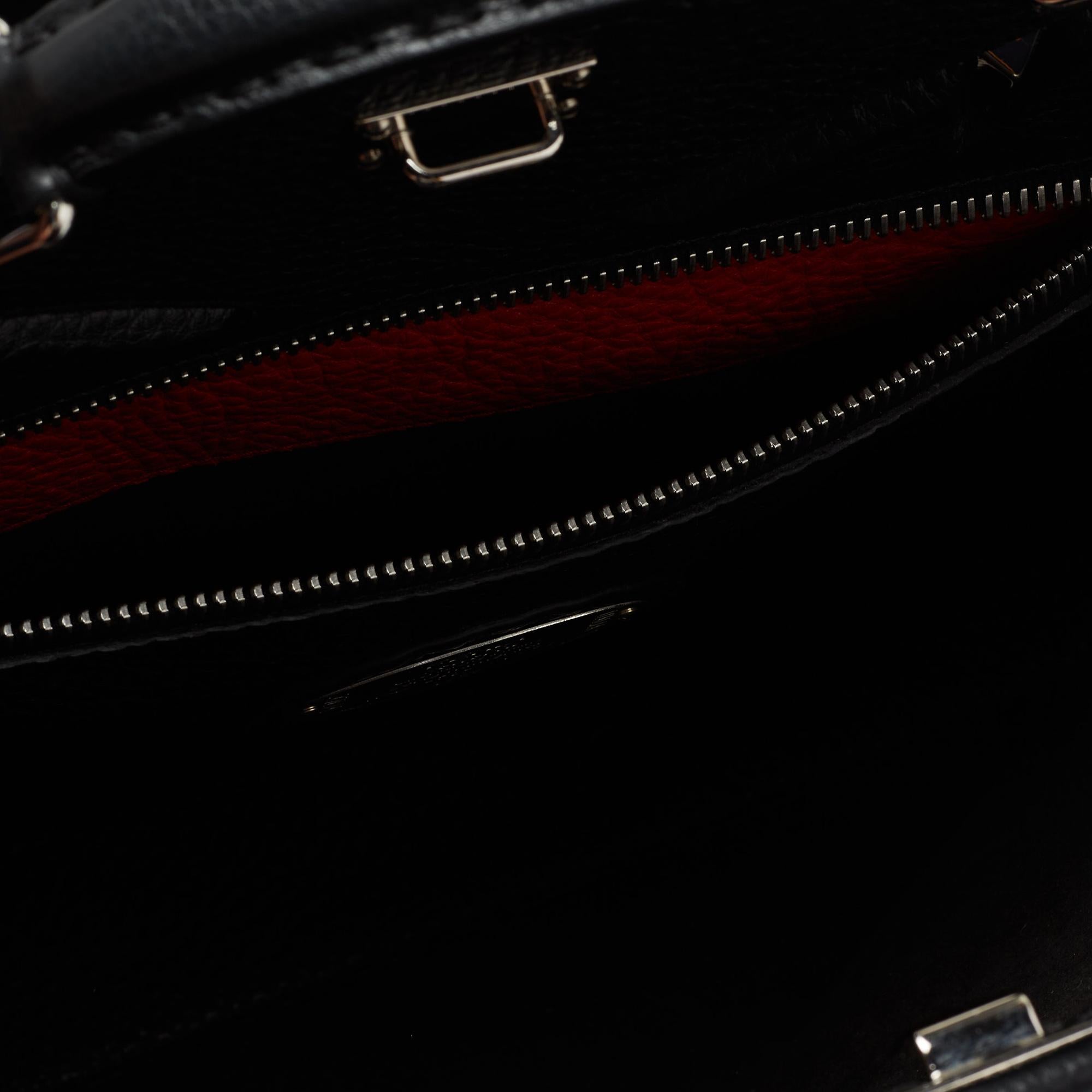 Fendi Black Selleria Leather Medium Peekaboo Top Handle Bag 4