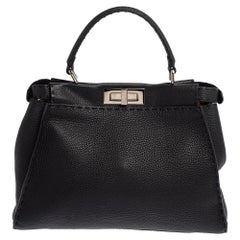 Fendi Black Selleria Leather Medium Peekaboo Top Handle Bag