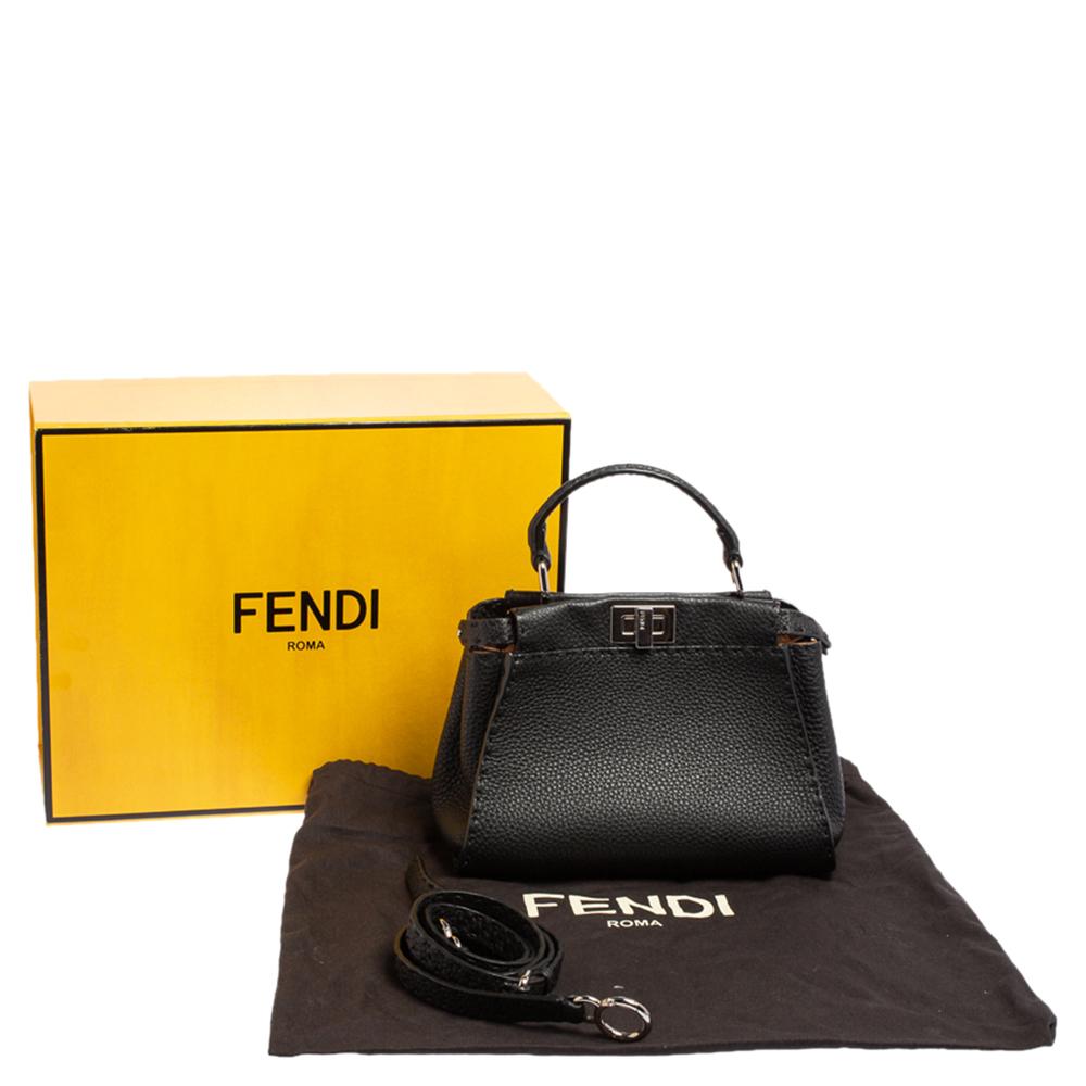 Fendi Black Selleria Leather Mini Peekaboo Top Handle Bag 5