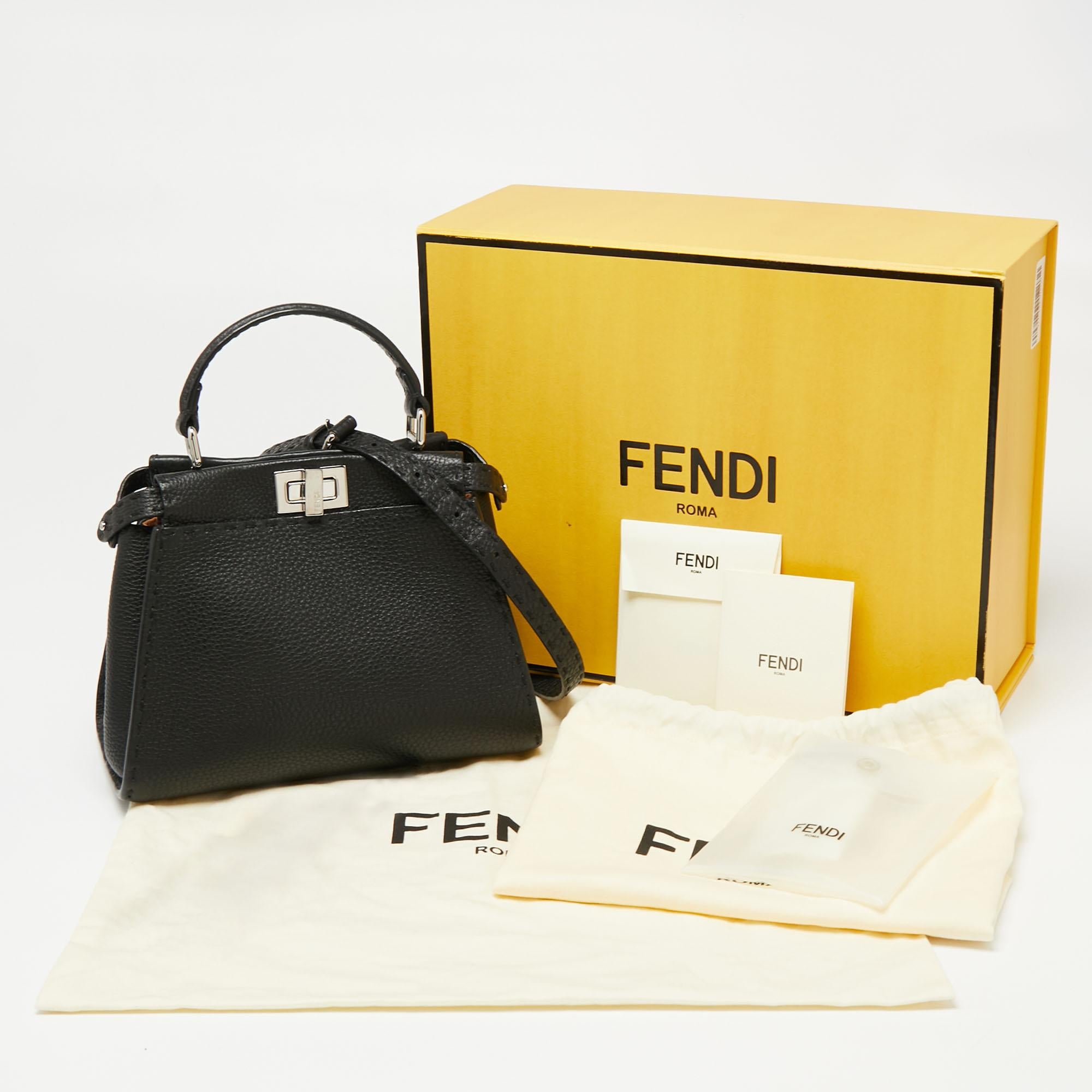 Fendi Black Selleria Leather Mini Peekaboo Top Handle Bag 8