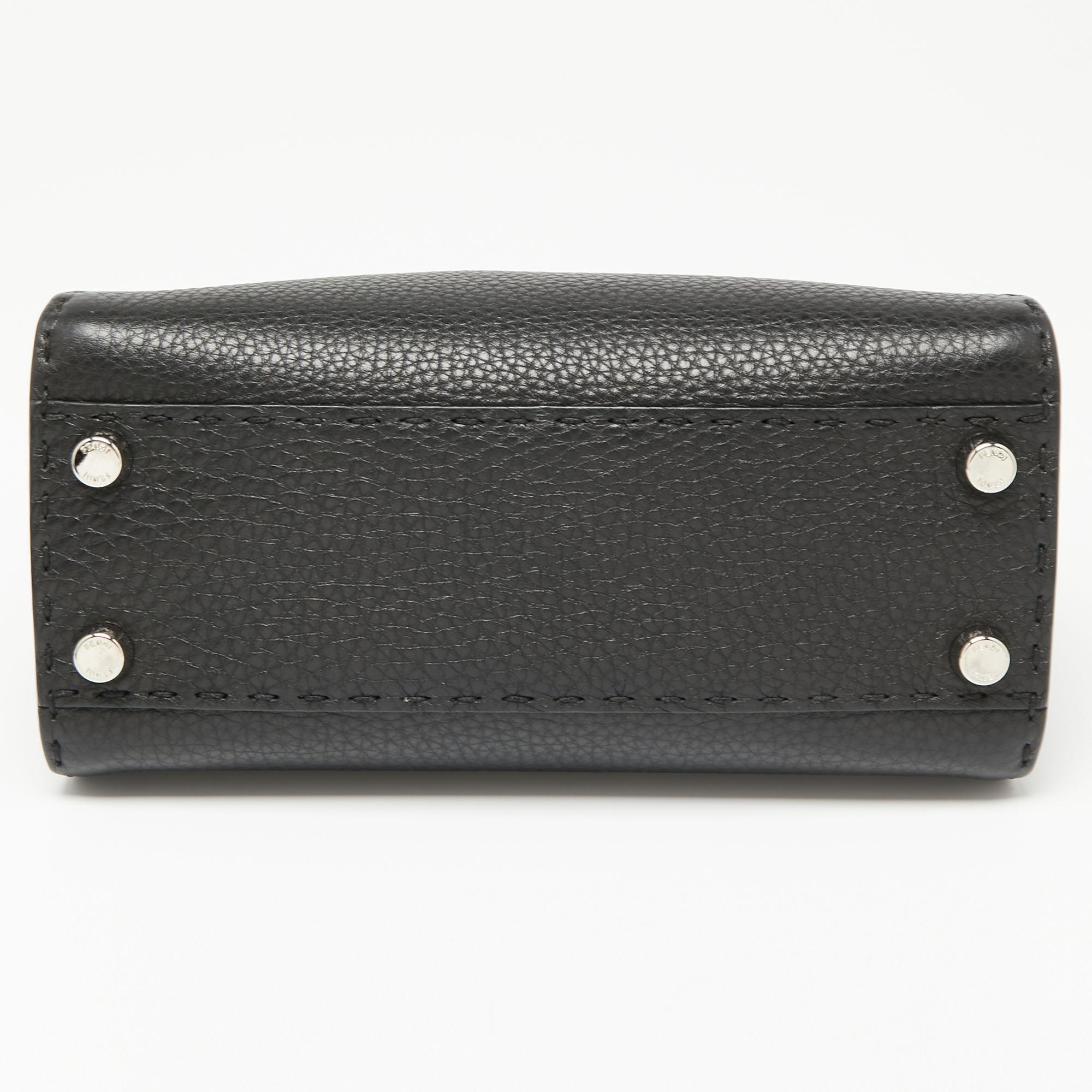 Fendi Black Selleria Leather Mini Peekaboo Top Handle Bag 1