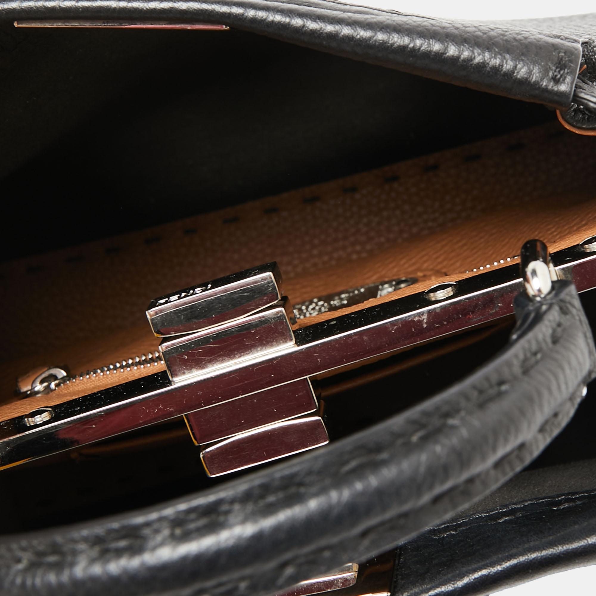 Fendi Black Selleria Leather Mini Peekaboo Top Handle Bag 2