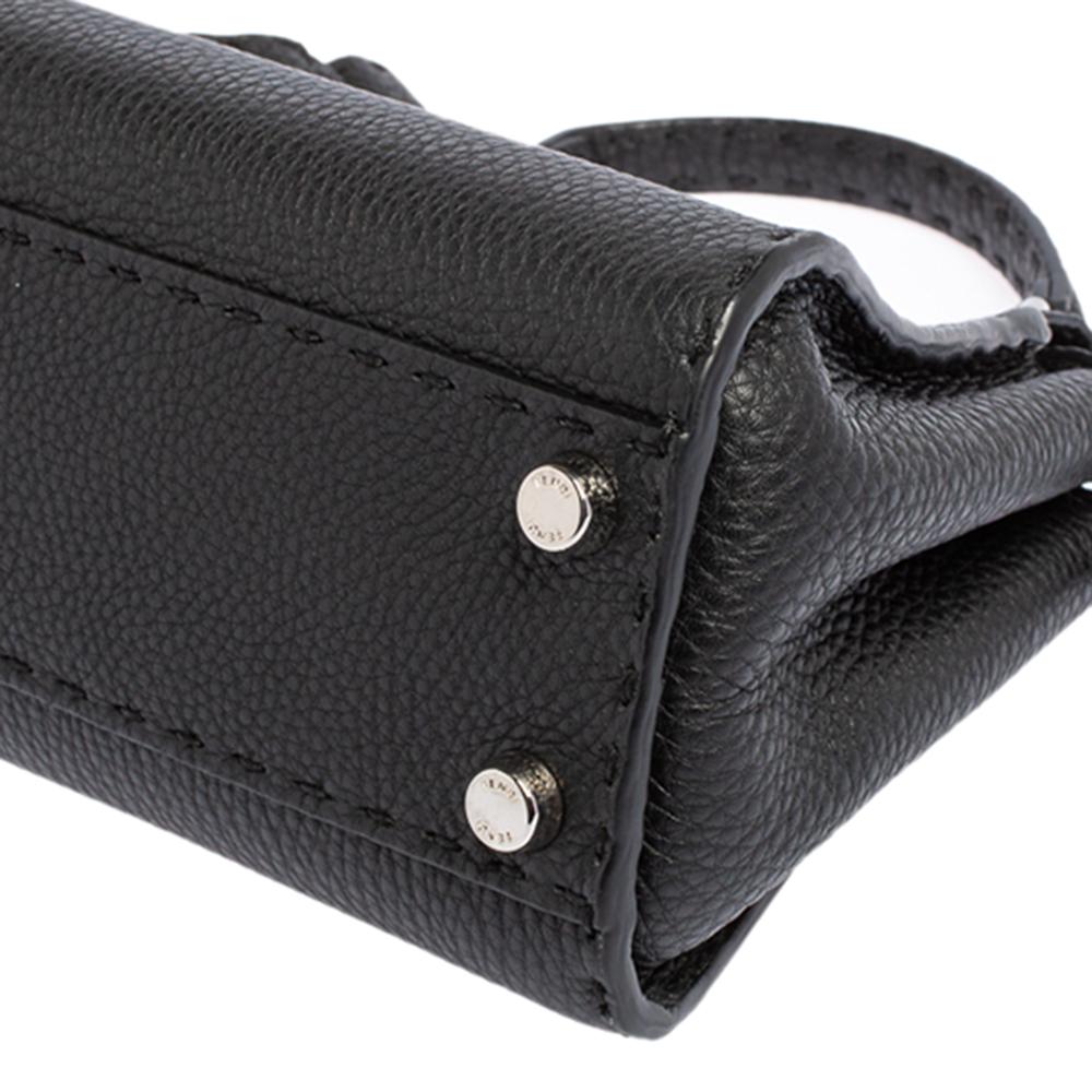 Women's Fendi Black Selleria Leather Mini Peekaboo Top Handle Bag