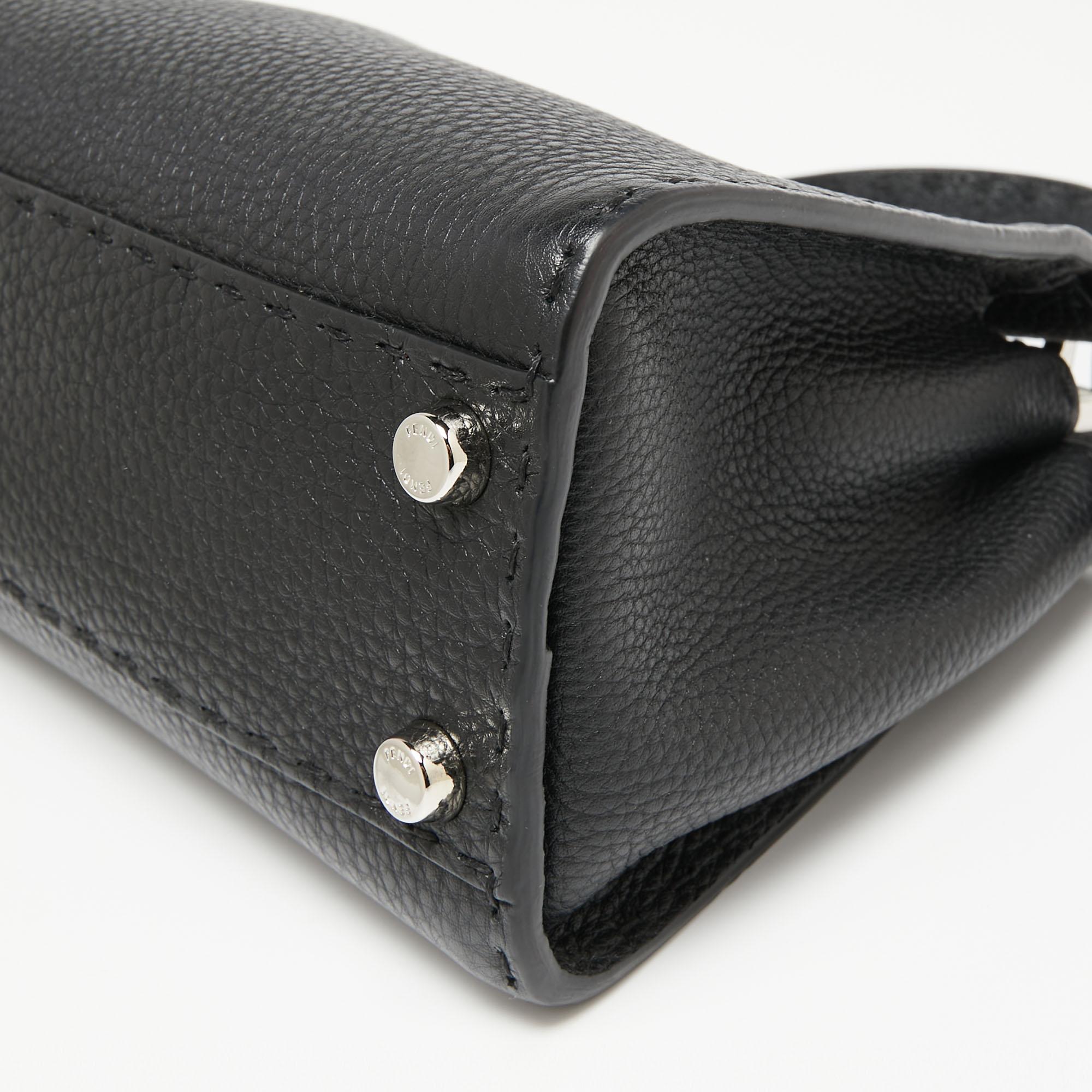Fendi Black Selleria Leather Mini Peekaboo Top Handle Bag 3