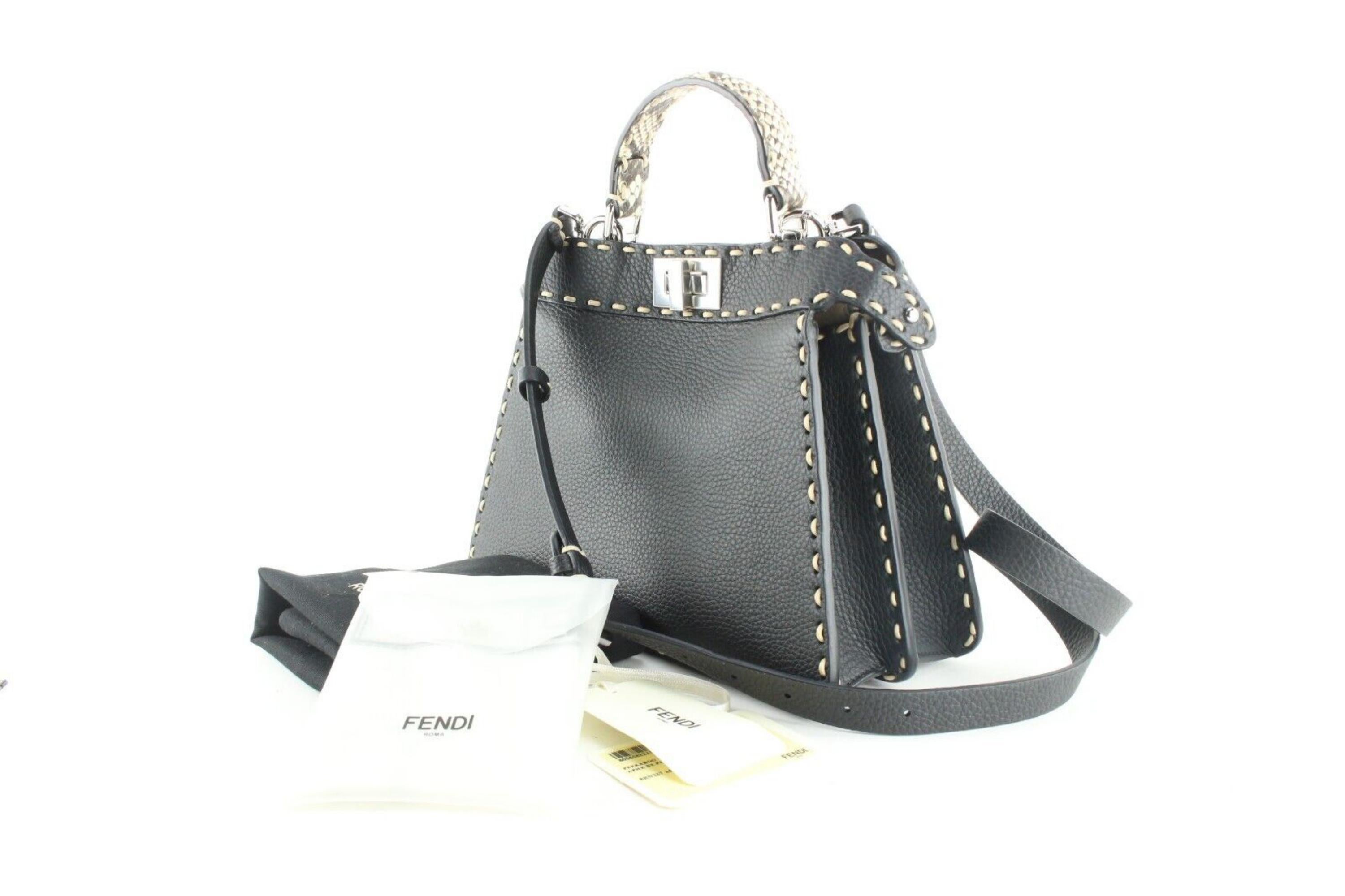 Fendi Black Selleria Leather Peekaboo Python Top Handle 2way Crossbody 1F0308 7