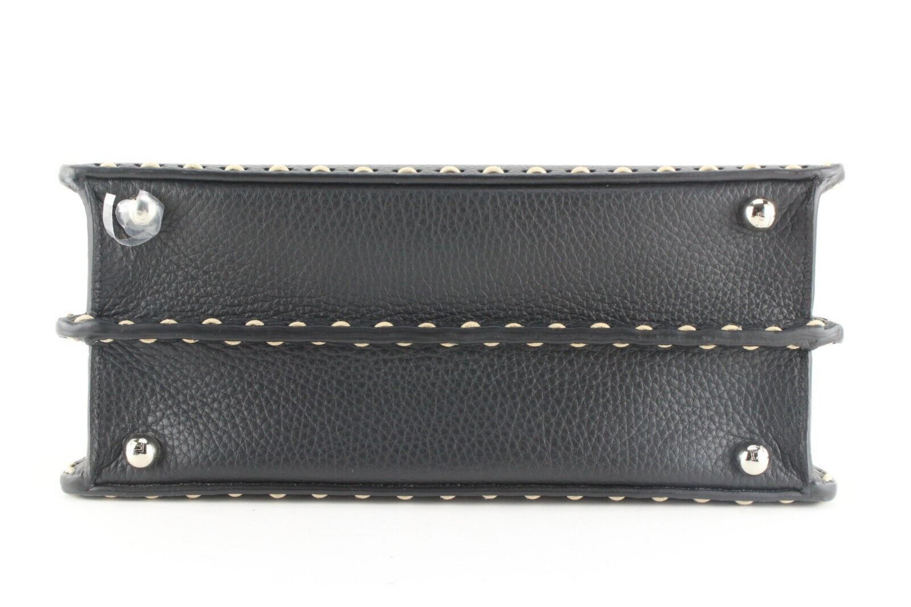 Women's Fendi Black Selleria Leather Peekaboo Python Top Handle 2way Crossbody 1F0308