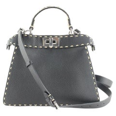 Fendi Nero Selleria Leather Peekaboo Python Top Handle 2way Crossbody 1F0308