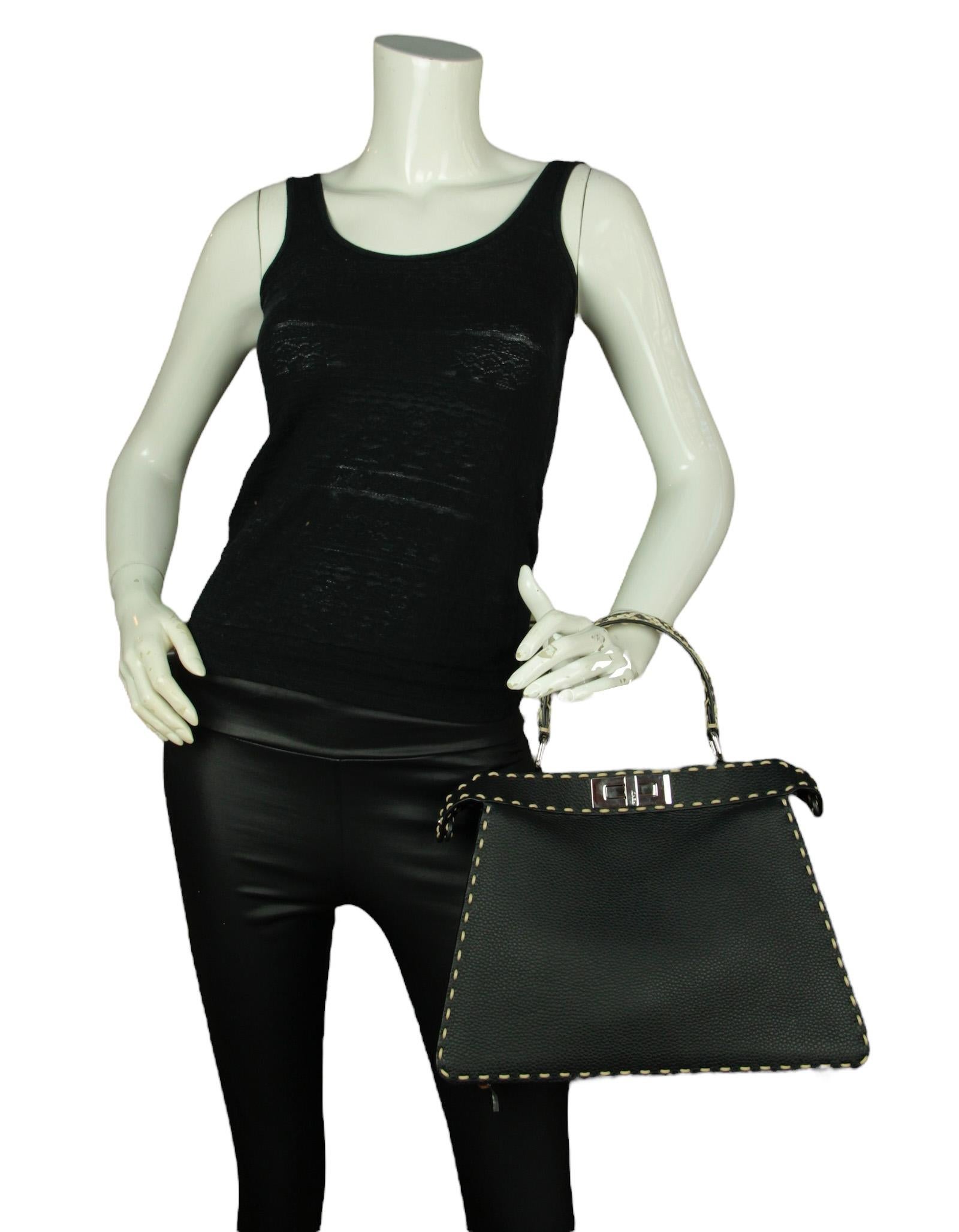 Fendi - Sacoche en cuir noir Selleria avec poignée en peau de serpent Excellent état à New York, NY