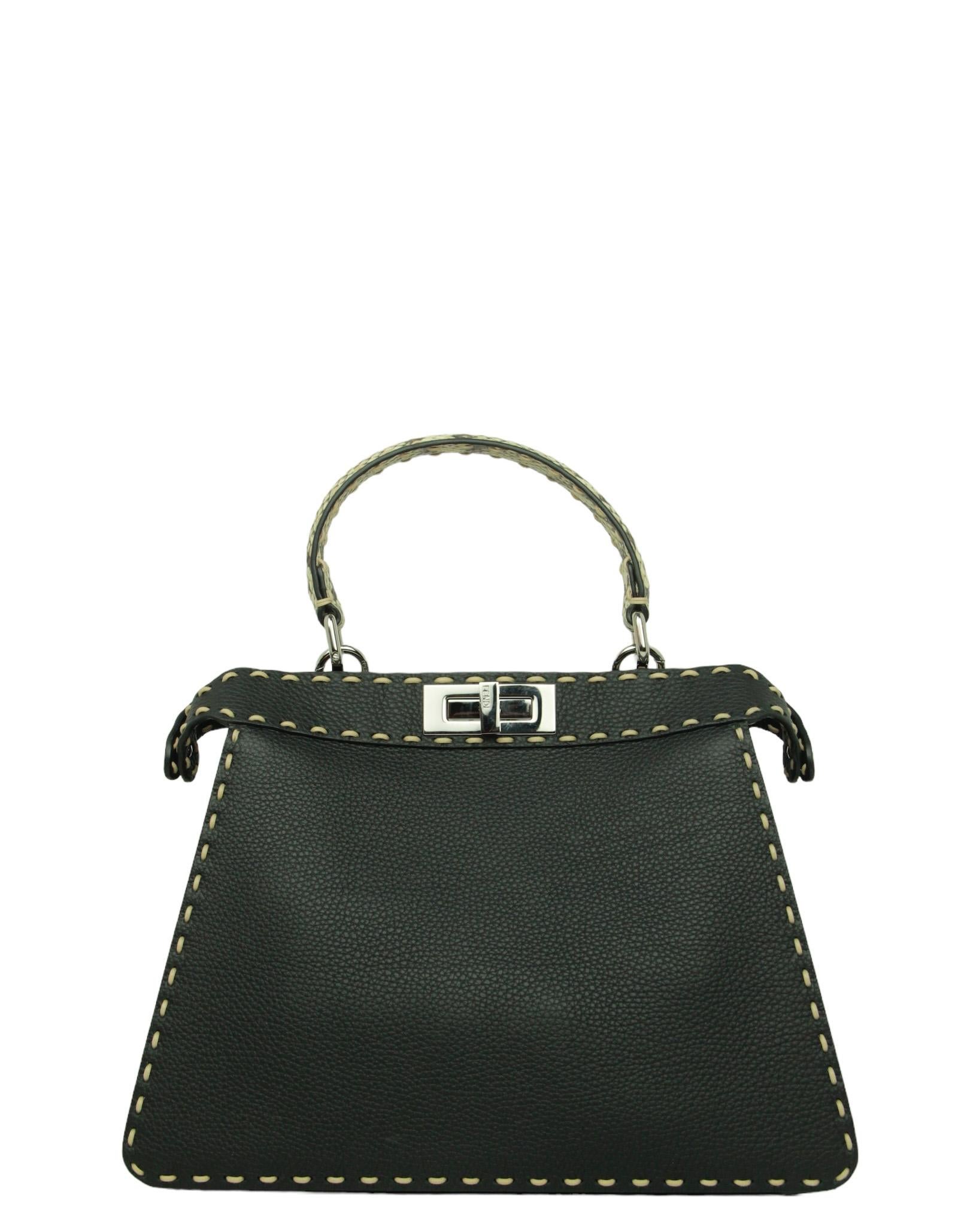  Fendi - Sacoche en cuir noir Selleria avec poignée en peau de serpent Pour femmes 