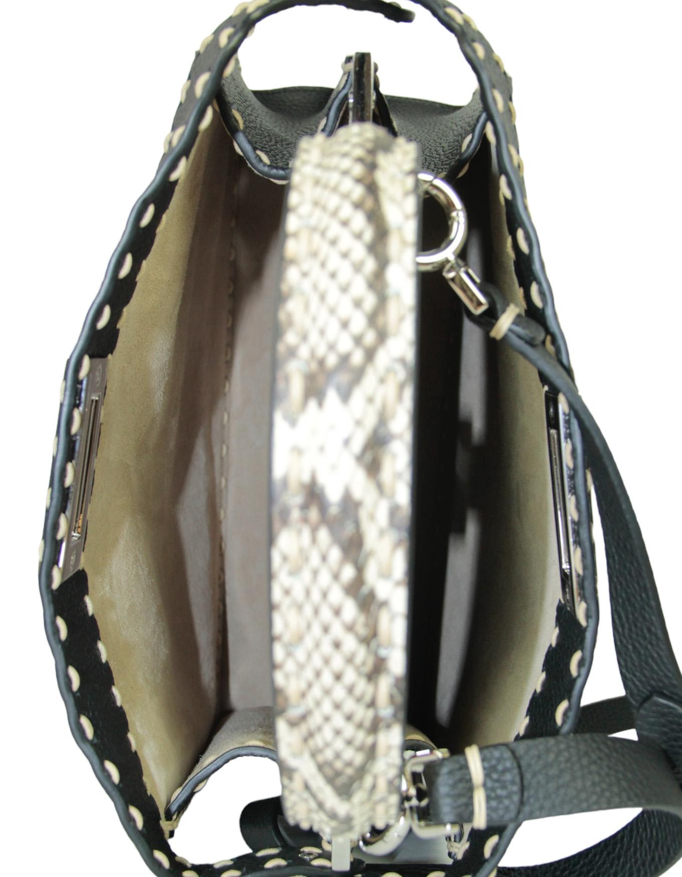 Fendi - Sacoche en cuir noir Selleria avec poignée en peau de serpent 3