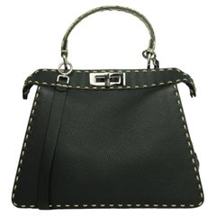 Fendi Black Selleria Leather Peekaboo Satchel Bag w/ Snakeskin Handle Bag