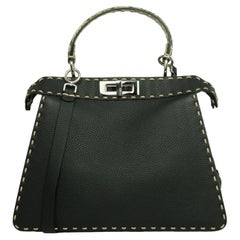 Fendi - Sacoche en cuir noir Selleria avec poignée en peau de serpent