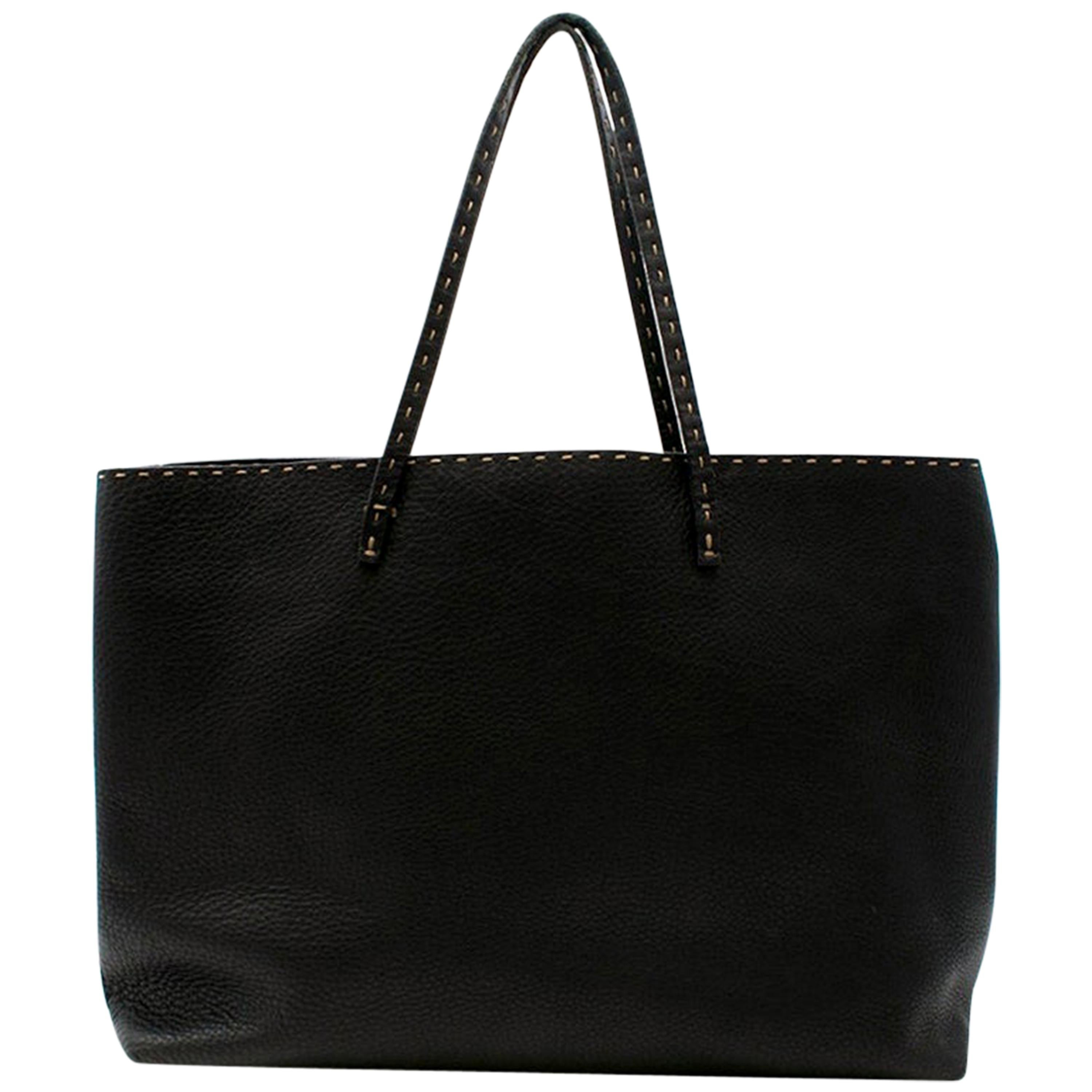 Fendi Black Selleria Leather Tote Bag 39.5cm For Sale