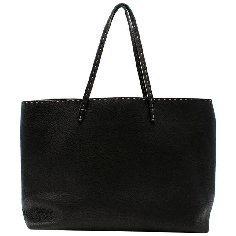 Fendi Black Selleria Leather Tote Bag 39.5cm For Sale