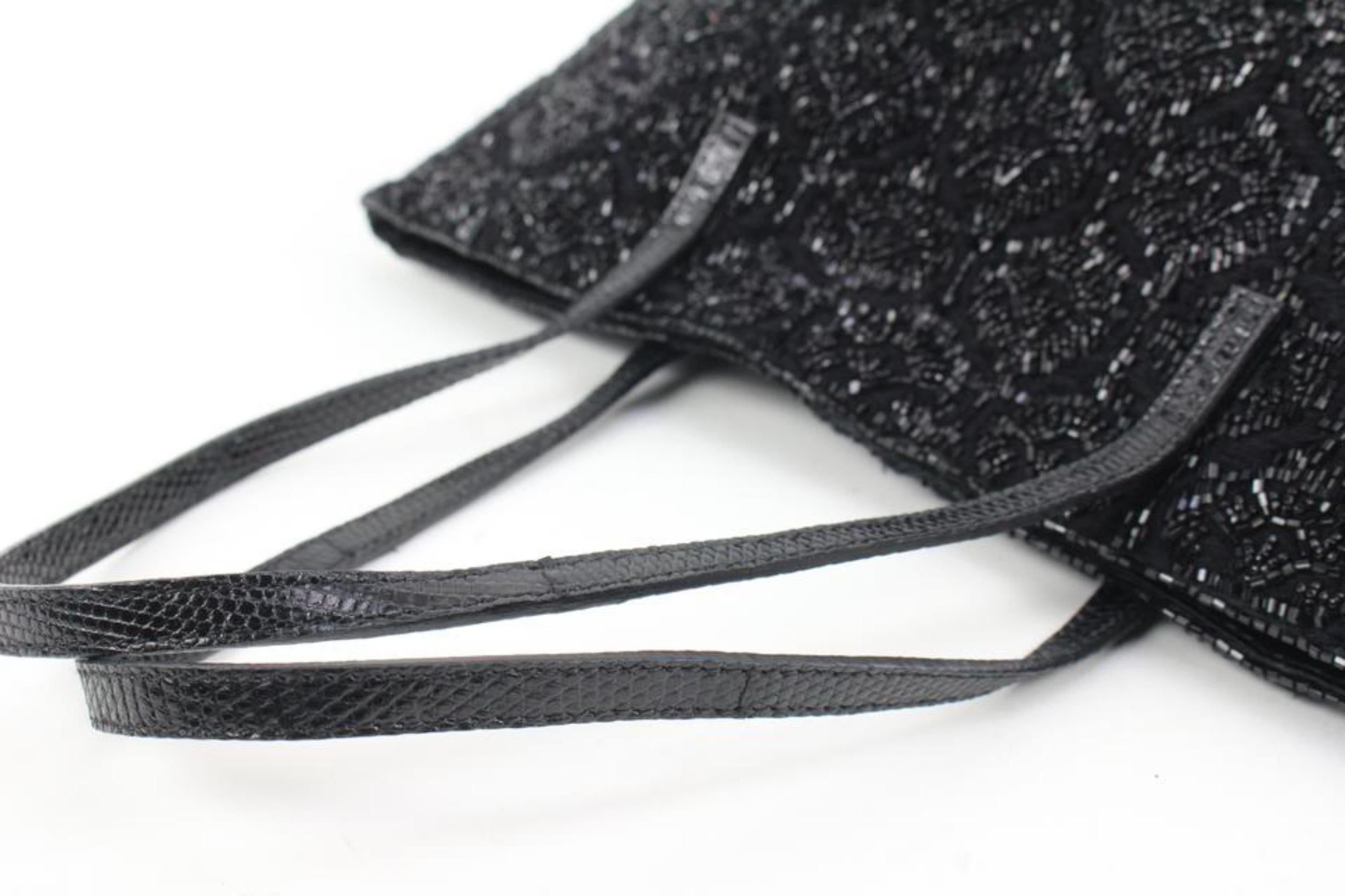 Fendi Black Sequin Beaded Roll Tote Shopper Bag S210F57 For Sale 2