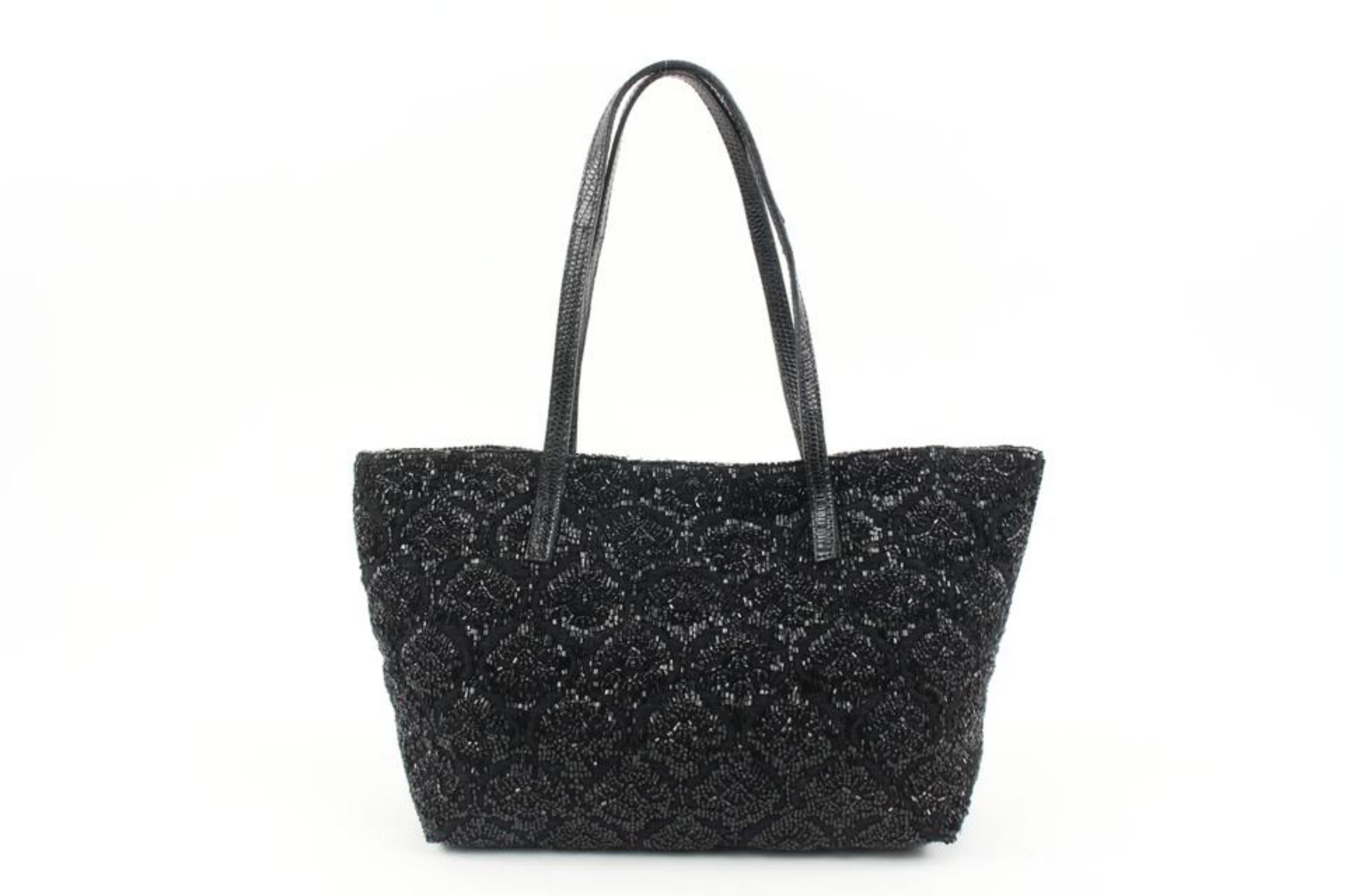 Fendi Black Sequin Beaded Roll Tote Shopper Bag S210F57 For Sale 3