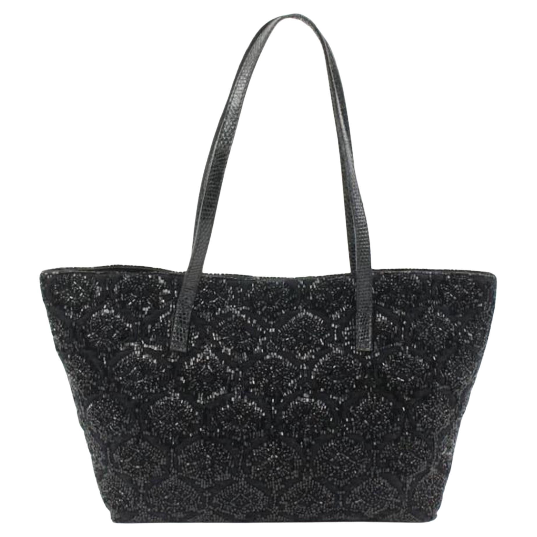 Fendi Black Sequin Beaded Roll Tote Shopper Bag S210F57 For Sale