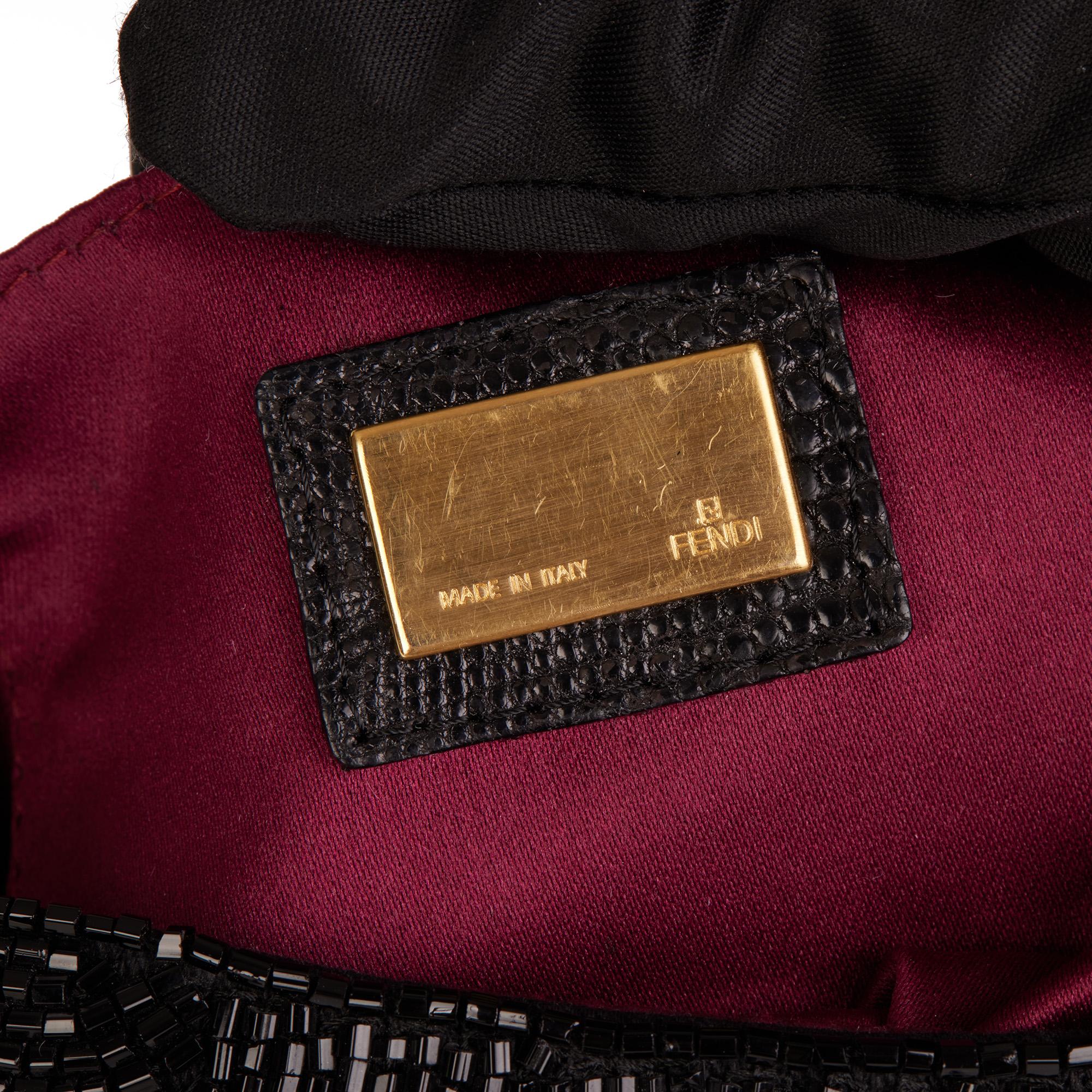 FENDI Black Sequin Embellishment & Lizard Leather Vintage Mini Baguette 1