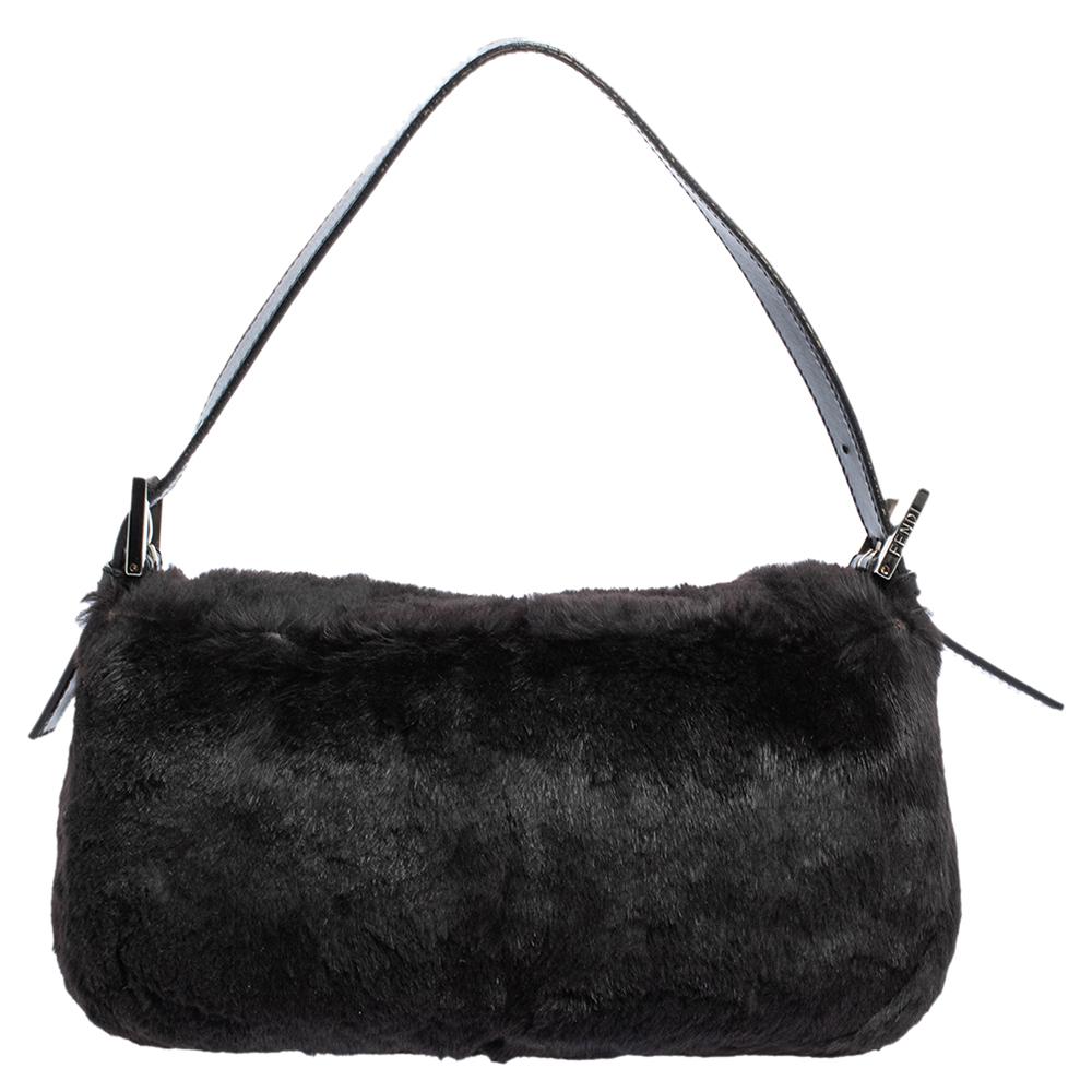 Fendi Black Shearling and Leather Mama Baguette Bag 4