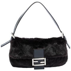 Fendi Black Shearling and Leather Mama Baguette Bag