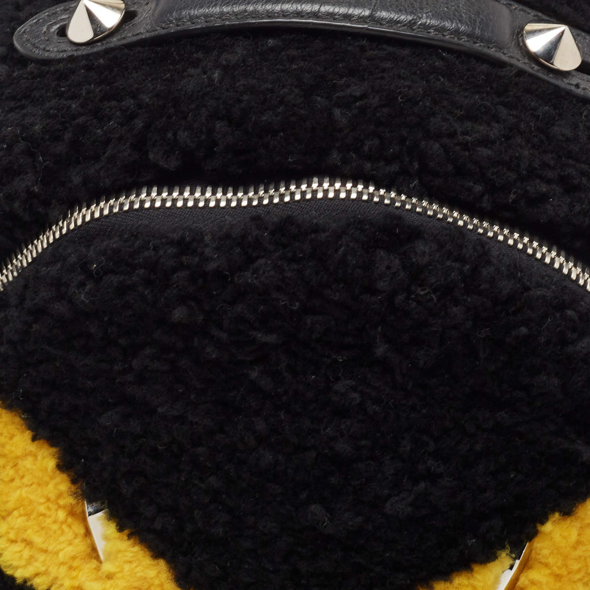 Fendi Black Shearling and Leather Monster Backpack For Sale 9