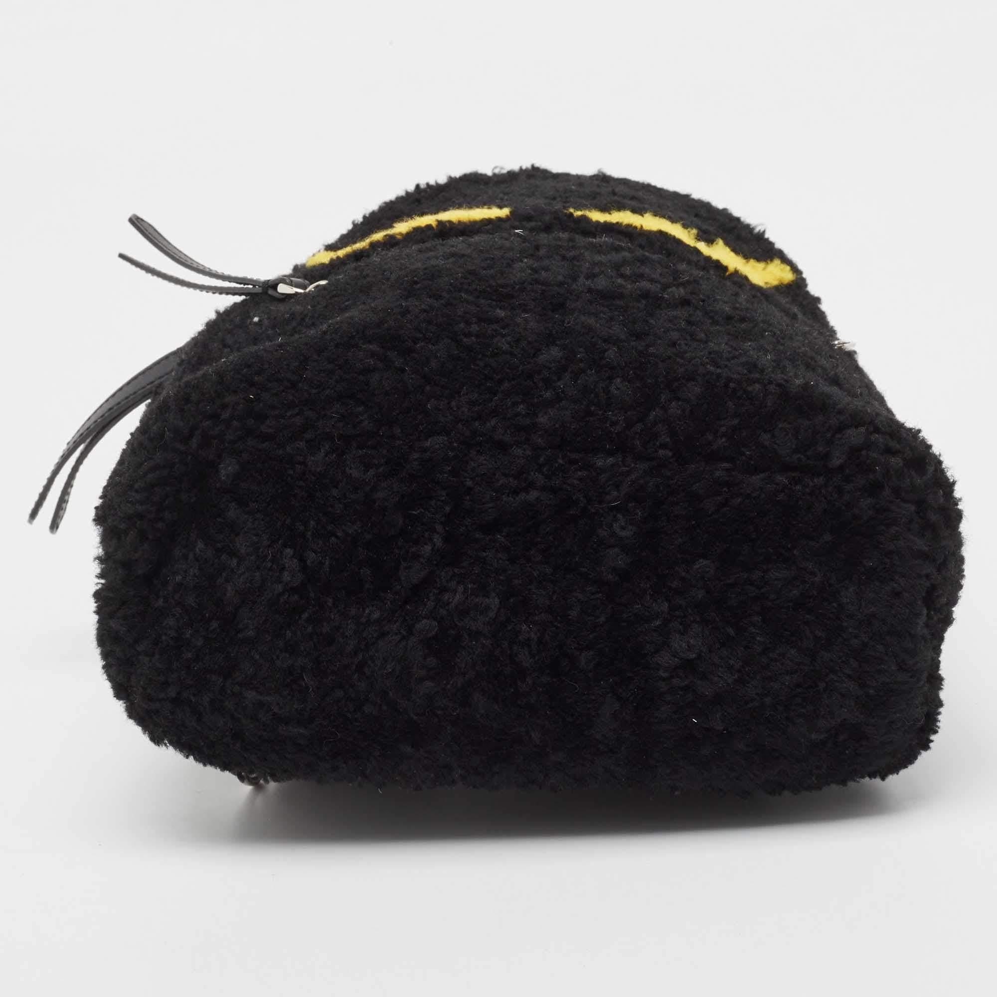 Fendi Black Shearling and Leather Monster Backpack 2